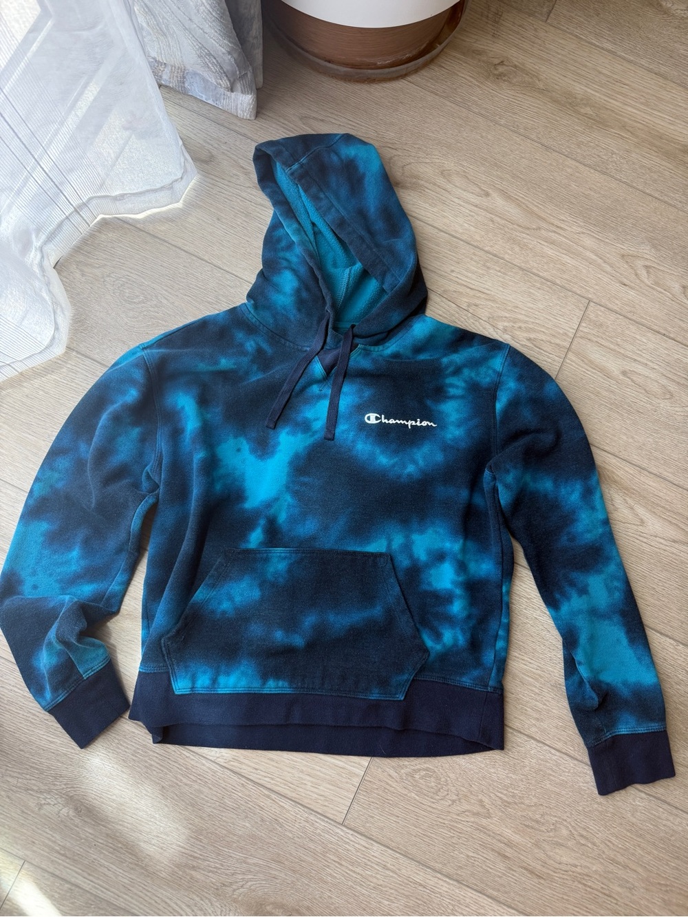 Champion Blue & Teal Tie-Dye Crewneck Hoodie